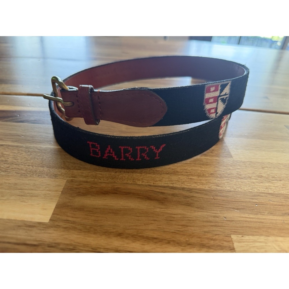 Smathers & Branson Needlepoint Belt Size 37 Barry University Brass Buckle